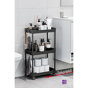 Mowo 3 Katlı Tekerlekli Banyo Rafı, Mutfak Rafı, Havluluk, Deterjanlık Makyaj Organizer