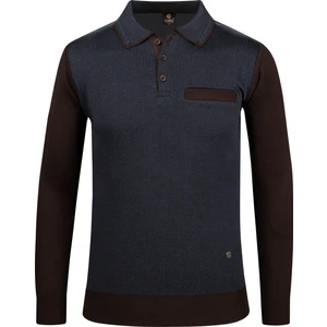 Çizgi Triko Erkek Polo Yaka Triko Kazak Desenli Kol ve Bel Lastikli Çelik Örgü Klasik Kalıp - 5014F