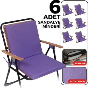 6'lı Sandalye Minderi Su Itici Kumaş 40X40 cm Sünger Sırtlıklı Sandalye Minderi Bağcıklı Mor