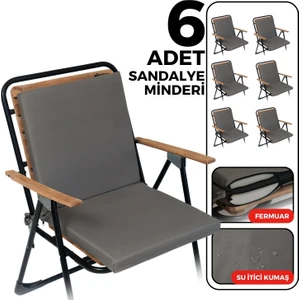 6'lı Sandalye Minderi Su Itici Kumaş 40X40 cm Sünger Sırtlıklı Sandalye Minderi Bağcıklı Antrasit