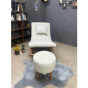 Miskin Naturel Krem Ahşap Sallanan Sandalye Dinlenme/Emzirme/Baba/Tv/Okuma/Uzanma Koltuğu Berjer