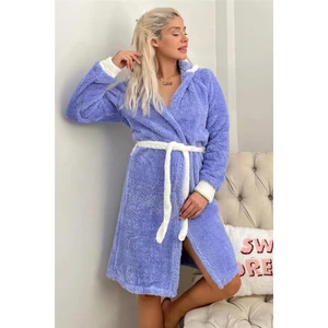 Pijama Evi Lila Time Winter Desenli Kapşonlu Peluş Kadın Sabahlık