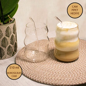 1 Adet Boğumlu Model Isıya Dayanıklı Soğuk Kahve Bardağı - Kokteyl Meşrubat Bardağı Cam Pipet Hediye