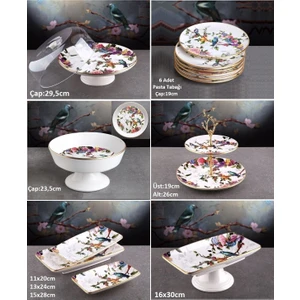 Flora 14 Parça Seramik Meyvelikli Pasta Sunum Tabağı Kombin Set - KUP103F
