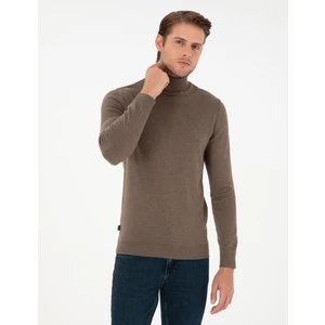 Pierre Cardin Erkek Vizon Melanj Slim Fit Balıkçı Yaka Basic Triko Kazak 50296582-VR174