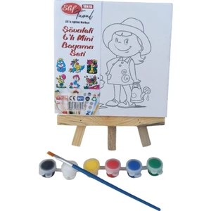 Şövaleli 6'lı Mini Boyama Tuval Seti 6 Renk Akrilik Boya ve Fırça Seti (15X15)