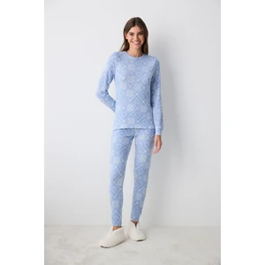 Winter Love Termal Mavi Pantolon Pijama Takımı
