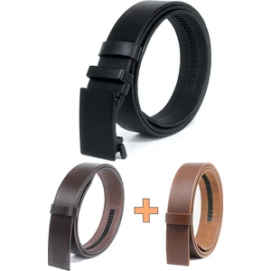 3'lü Manda Derisi Otomatik Tokalı Deliksiz Erkek Kemeri - Otomatik Kemer