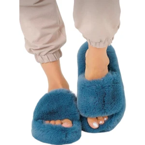 Ekstra Yumuşak Tüylü Kadın Terlik PETROL