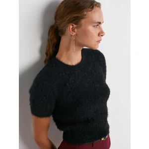 10648 Bisiklet Yaka Yumuşak Dokulu Parlak Triko Kazak-Siyah