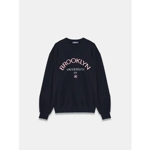 Ltb Baskılı Sıfır Yaka Uzun Kollu Relaxed Fit Siyah Sweatshırt