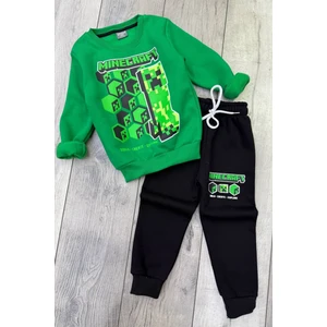 Erkek Çocuk Minecraft Baskılı Uzun Kollu 3 Iplik Şardonlu Eşofman Takımı 3-10 Yaş