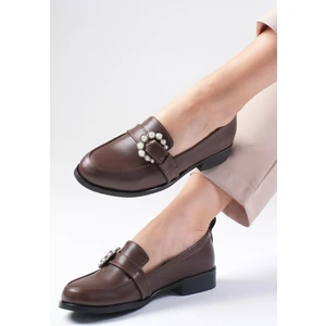 Mio Gusto Kahverengi İnci Tokalı Kadın Günlük Düz Oxford Ayakkabı