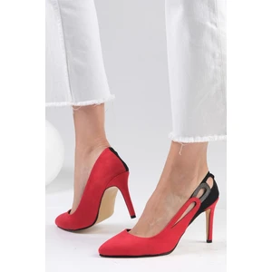 Mio Gusto Elvira Kırmızı Süet Renk Kombinasyonlu Kadın Stiletto Topuklu Ayakkabı