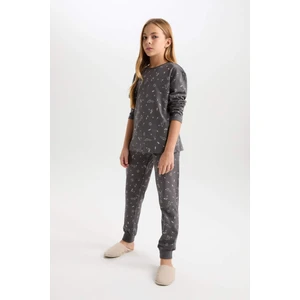 Kız Çocuk Pijama Takımı Desenli Uzun Kollu Üst Beli Lastikli Uzun Alt D6654A824WN