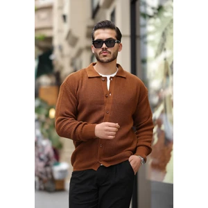 Oversize Selanik Örgü Düğmeli Erkek Hırka- Kahve