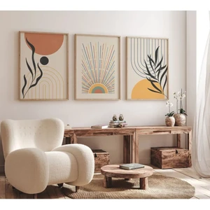 Ahşap Çerçeveli 3'Lü Tablo Home Ev Salon Oturma Odası Yatak Odası Balkon Dekor