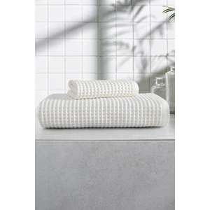 2'li Waffle Banyo Havlu Takımı - Petekli & Ekstra Yumuşak - Modern Banyo Tekstili - Gofre Havlu- Beyaz