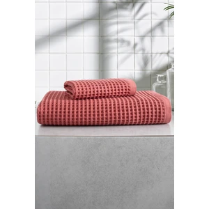 Waffle Dokuma 2'li Banyo Havlu Takımı -  %100 Pamuk - Ekstra Yumuşak & Petekli - Kiremit Renk