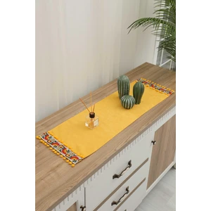 Aisha's Design Çiçek Motifli ve Ponponlu Runner 90 x 30,R-64K