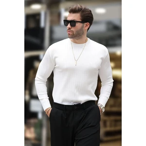 Beyaz Bisiklet Yaka Çizgili Uzun Kollu  Kazak E7273