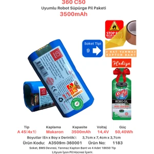 360 C50 3500MAH Uyumlu Batarya Robot Süpürge Pili A3509M-360001