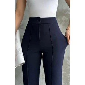 Kadın Lacivert Yüksel Bel Toparlayıcı Palazzo Pantolon