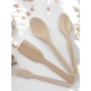 Ahşap Kaşık Set 4'lü Tahta Kaşık Salata Karıştırma Kaşığı Doğal El Yapımı