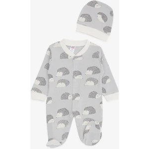 Erkek Bebek Patikli Tulum Kirpi Desenli 0-3 Ay-6 Ay, Gri
