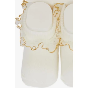 Mini Damla Minidamla Kız Bebek Ayaklı Çorap Simli Dantelli Ekru