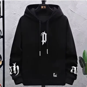 Amor Man Büyük Beden Özel Tasarım Kapüşonlu Tribal P Baskılı Oversize Battal Erkek Sweatshırt