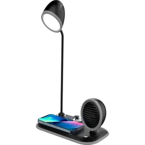 15W Wireless Kablosuz Şarj Standı, 3in1 Ayarlanabilir Masa Lambalı, Bluetooth Hoparlör Tasarımlı