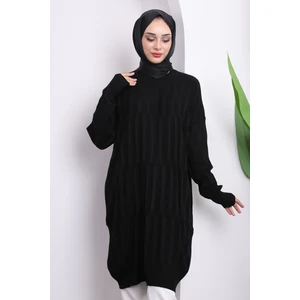 Siyah Bisiklet Yaka Merserize Salaş Triko Tunik