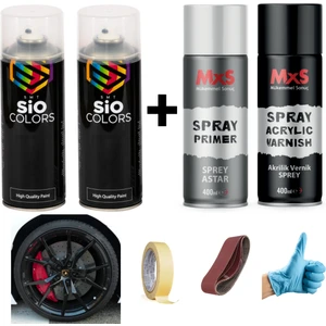 Sio Colors Jant-Spolier Boya Seti 2 Adet Sprey + Astar + Vernik + Zımpara + Bant + Eldiven Sprey Boya 400 ml