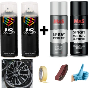 Sio Colors Jant-Spolier Boya Seti 2 Adet Sprey + Astar + Vernik + Zımpara + Bant + Eldiven Sprey Boya 400 ml