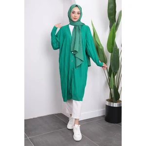 Yeşil Düğmeli Uzun Triko Merserize Hırka