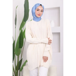 Krem Bisiklet Yaka Merserize Salaş Triko Tunik