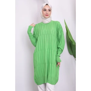 İmaj Butik Fıstık Yeşili Bisiklet Yaka Merserize Salaş Triko Tunik