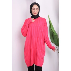 Açık Fuşya Bisiklet Yaka Merserize Salaş Triko Tunik