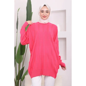 Fuşya Bisiklet Yaka Merserize Salaş Triko Tunik