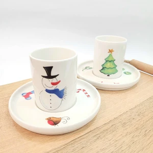 Mimoza Porselen Kardan Adam ve Çam Ağacı Desen Kahve Fincanı 2'li Takım