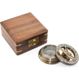 Gemici Ahşap Kutuda Güneş Saatli Pirinç Çalışır Pusula
