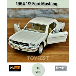 1964 1/2 Ford Mustang Çek Bırak Die - Cast Kapıları Açılabilen Metal Model Araba - Krem 11.5 cm