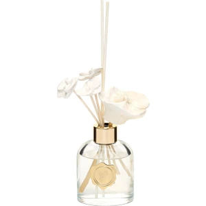 Elips Cam Şişe Seramik Çiçek Taşlı Bambu Çubuklu Oud Vanilya Oda Kokusu 130 ml