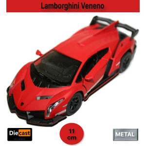 Lamborghini Veneno Çek Bırak Kapıları Açılabilen Koleksiyonluk Metal Model Araba - Kırmızı 11.5 cm