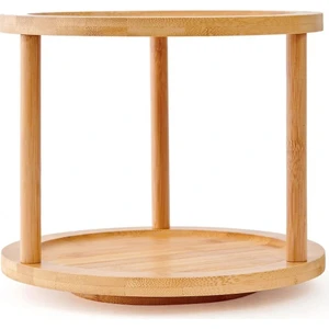 Mutfak Bambu 2 Katlı Döner Baharatlık Seti 🌿 25,4 cm Organizer Raf | 360° Dönebilen Döner Tabla | Estetik & Dayanıklı Bambu Düzenleyici | Baharat, Sos, Kozmetik Saklama