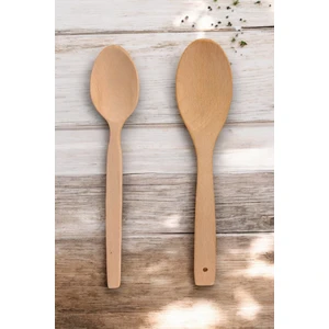 Ahşap Kaşık Set 2'li El Yapımı Doğal Ahşap Yemek Pişirme Tahta Kaşık