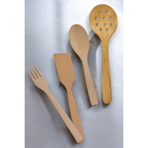 Ahşap Kaşık Spatula Seti 4'lü Pilav Kaşığı Delikli Spatula