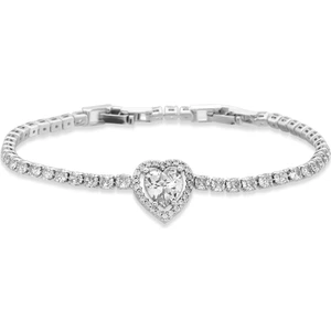 Gümüş Kaplama Zirkon Taşlı Kalp Model Su Yolu Bileklik