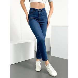 Hlt Jeans Koyu Mavi Kadın Mom Jean Yüksek Bel Likralı Esnek Kot Pantolon Anna-Kymavi